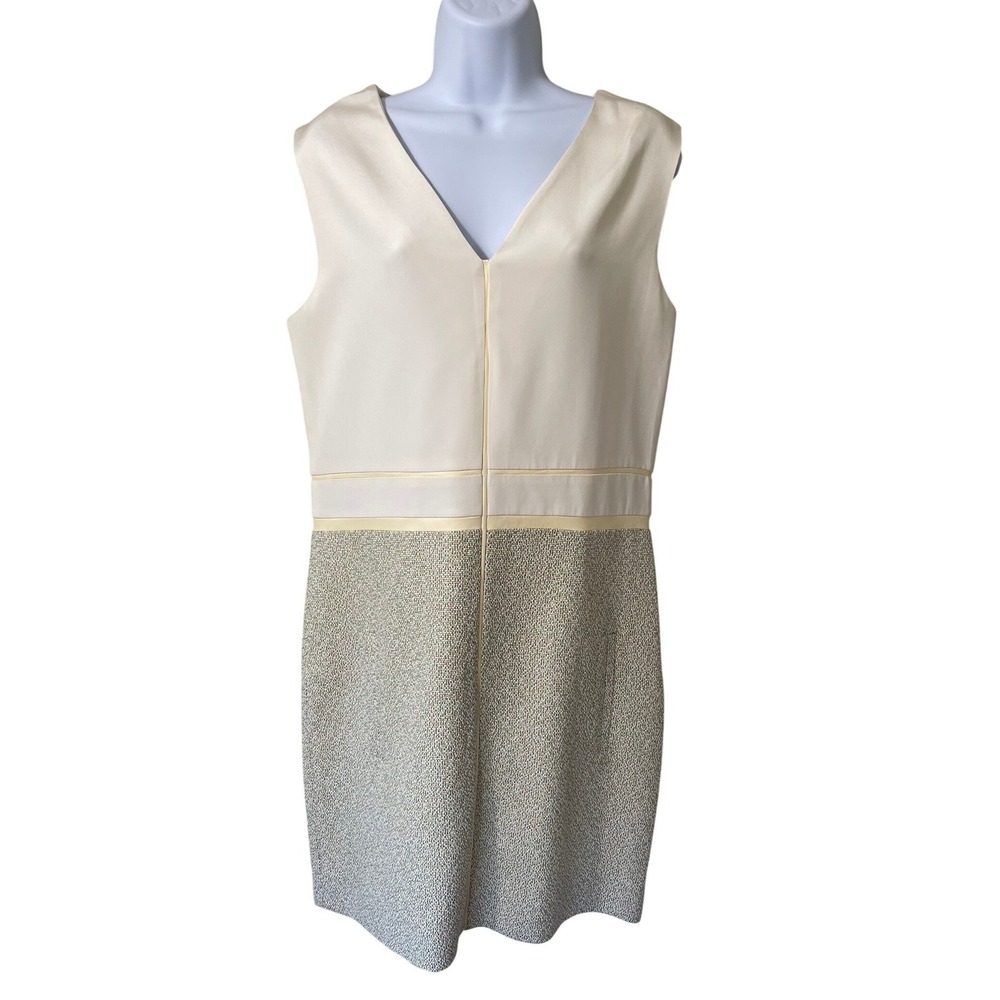 J. Mendel Paris Women Shift Dress ‎ Ivory Matte Micro Tweed  R141D38 Size 8 New